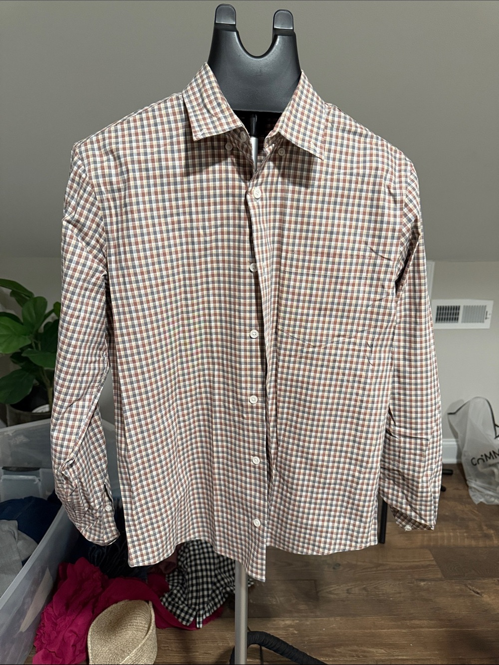 Nordstrom Brown & White Checked Dress Shirt